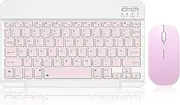 SOPPY Portable Bluetooth Keyboard and Mouse, Rechargeable and Mini for Travel, Wireless,for iPad 9.7/iPad 10.2/iPad Air/Pro/Samsung Tab/Lenovo Tab/iOS/Android/Windows, US Layout (Pink)