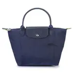 LONGCHAMP LE PLIAGE GREEN 再生尼龍刺繡LOGO短提把小型水餃包-海軍藍