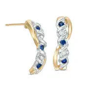 Blue Sapphire and Diamond Accent Overlay J-Hoop Earrings in 10K Two-Tone Gold