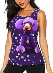[OAZCVBNN] Purple Poodle Polka Dots Print Hot Summer Sleeveless Tops Athletic Tank Tops Gym Active Lifestyles Casual Outings