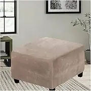 Square Ottoman Cover Stretch Stool Slipcover, Soft Velvet/Jacquard Ottoman Footstool Protect Anti-Slip Foot Stool Covers Pouffe Cover with Elastic Bottom, Washable (Color : #21, Size : 75x75cm/30x30