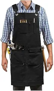 Moslyn Luxury Waxed Canvas Shop Apron Heavy Duty Work Apron for Men & Women with Pocket & Cross-Back Straps Adjustable Tool Apron