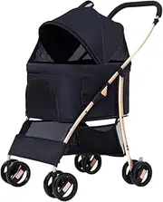 Dog Strollers for Small Medium Dogs, Travel Large Space Cat Stroller Outdoor Buggy 4 Wheel Pet Stroller Lightweight Folding Detachable Dog Prams Pushchairs for Small Dogs(Nero)
