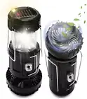 2-Pack Solar Camping Fan W/ Lantern Collapsible Solar Powered USB Rechargeable
