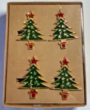 TAHARI Napkin Rings (4) CHRISTMAS TREES GREN RED METAL NIB