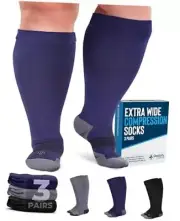 3 Pairs Plus Size Compression 3X-Large 1 Pair Black, 1 Pair Grey, 1 Pair Navy