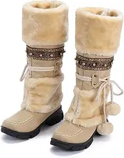 [LNNLUU] Womens Winter Boots(34-43), Plush Lining, High Tube/Knee, Round Toe/Medium Heel 4 Cm, Pull-on/Warm, Lace-up/Adjustable, for Anti-Slip, for Winter, Autumn,35,Beige