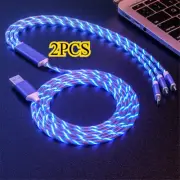 2PCS 3 in 1 LED Light Up Charger Charging Cable USB for Android Samsung iPhone