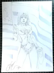 Signed Eric EBAS Basualda Pencil/wash Wonder Woman American Flag Comm 10x14