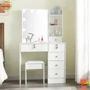 Dressing Table with LED Lighted Mirror and Stool Vanity Set 6 Drawers Dresser