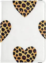 [Amooorous] Cartoon Leopard Print Heart Brown Leather decorative family passport holder Wallet Combo Passport Wallet Lightweight, Cartoon leopard print heart brown, 1 size