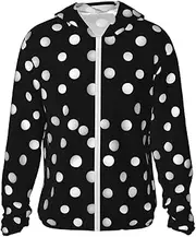 [LHBWCVN] UPF 50+ Light Jacket Full Zip Sun Protection Hoodie for Women Men Long Sleeve Black White Polka Dots Sun Shirts