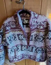 Sundance Berry Color Geometric Print Heidi Sherpa Thick 1/4 Zip Pullover (L)