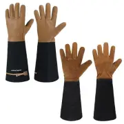 2 Pairs of Long Gardening Gloves for Men & Women, Cowhide Leather Rose Pruning G