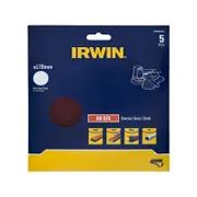 IRWIN 178mm 80 Grit No Holes Quick Fit Random Orbital Sanding Discs - 5 Pack