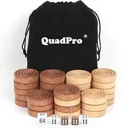 QuadPro Wooden Checkers Pieces Only, 30 Wood Backgammon Pieces with 5 Dice & Storage Bag, Premium Wood Pieces for Backgammon and Checkers, Ideal for Replacement or Spare Pieces
