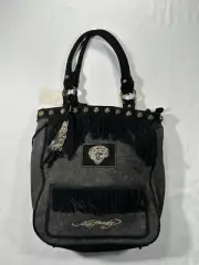 Ed Hardy Finly Fringe black women’s purse with protective bag NWT