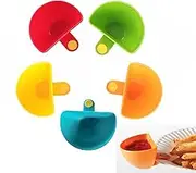 Yharnamite 5 Pcs Dip Clip Bowl Plate Holder - Spices Container for Bowls and Plates - Colorful Plastic Cup for Tomato Sauce, Salt, Salad Dressing, Vinegar