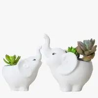 在飛比找momo購物網優惠-【沐森Green Life】大+小2入組 白色大象多肉陶瓷花