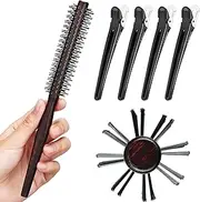 Hair Brush for Short Hair, Small Round Hair Brush 1 Inch, Quiff Roller Brush Bristle, 4 Pieces Hair Clips and Styles for Rockabilly and Pompadour Hairstyles, Fine Hair, Curling, Unisex