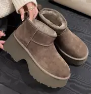 UGG AUSTRALI HICKORY SHEEPSKIN PLATFORM Classic Ultra Mini New Heights BOOTS UK5