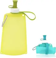 Satiskid Foldable Water Bottle, 550 ml, Reusable Silicone Water Bottle, Foldable Drinking Container, BPA Free and FDA Certificates, Refillable Water Bag with Carabiner Hook (Green)