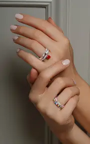 [Aisha Baker] Fingers Crossed Pink White 18K White Gold Diamond And Enamel Ring