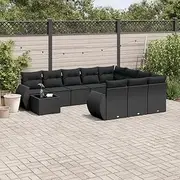 11 Piece Garden Sofa Set with Cushions Black Poly Rattan, Conversation Sets
