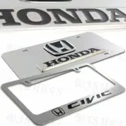 2pcs HONDA CIVIC Black Stainless Steel License Plate Frame w/ Cap - Front & Back (for: Honda)
