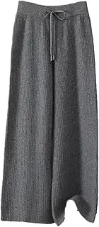[Jegsnoe] Women's Wool Wide Leg Pants High Waist Knitted Loose Pants Winter Thick Warm Flat Pants