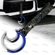 Burnt Blue Moon Shape JDM Ring Tsurikawa Train Car Handle Strap -BK Clouds Nylon