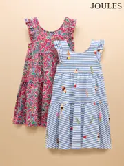 Joules Butterfly Blue & Pink Frill Sleeve Print Dress Two Pack (AD5514) | $74 - $88