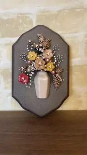 Vintage Pauline A. Owens 1975 Original Nail Flower Hanging Art "Clover Cluster"