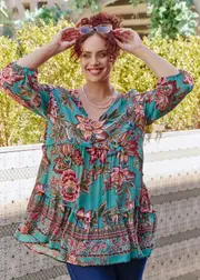 [Virtuelle] Taking Shape Natural Batik Floral Tunic Size 10 in Print, Bamboo - Plus Size Women's Clothing Print