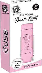 Scribbles Stationery USB Rechargeable Book Light, Clip-On LED Bookmark Light for Reading in Bed & Travel, Adjustable Brightness, Eye-Caring Dimmable Night Lamp (Pink)