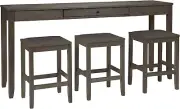 Rokane Urban Farmhouse Counter Height Dining Room Table Set with 3 Bar Stools, B