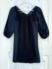 TIBI Black Mini Dress Crochet Lace Eyelet Shift Cut Out Tie Back NWT New