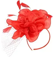 [FRCOLOR] Fascinator Hat with Flower Design Elegant Headband Accessory for Tea Parties Weddings Prom Banquets Comfortable Durable Headdress for Women Red