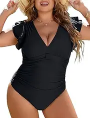[Blooming Jelly] Women's Tummy Control Swimsuit One Piece Full Coverage Plus Size Bathing Suit Retro Ruffle Swimwear