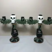Hyde Eek Resin Jungle Skull Candelabra Candle Holder Pair set of 2 Halloween