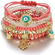[Follsy] Handmade Beaded Eye Beaded Beaded Multilayer Bracelet Bohemian Bracelet-Rojo