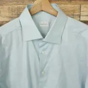 NWT ERMENEGILDO ZEGNA Dress Shirt Size 44-17 1/2 button blue cotton