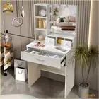 NEW Dressing Table Vanity Makeup Desk With LED Makeup Mirror &Side Cabinet Shelf