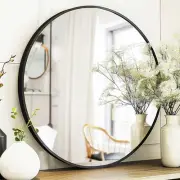 Round Mirror 28 inch, Round Black Mirror, Circle Bathroom Mirrors Metal Frame...