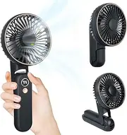 H HOME-MART 3 IN 1 Portable Handheld Fan, Portable Fan Rechargeable, 180° Adjustable, 5 Speed Wind, Display Electricity in Real Time, USB Rechargeable Foldable Fan, Quiet Personal Fan (Black)