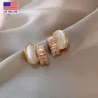 Women 925 Sterling Silver Earrings Stud Zirconia CZ Opal 3D Combined Semicircle