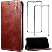 Czhwsm Compatible for Case Google Pixel 7 Flip Folio Leather Cover Wallet Phone Case with Card Holder Stand+2X Tempered Glass Screen Protector-Brown