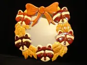 Hand crafted 3D Intarsia Wood Art RACCOON WREATH Wall Mirror
