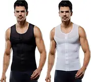 [QQLADY] Gynecomastia Infrared Compression T-Shirt,Men's Zipper Shaping Sport Workout Top,Guys Chest Compression Top, A+b, X-Large