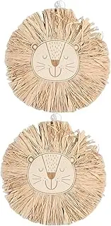 GREENADSCAPE Nordic Lion Pendant Decor 2pcs Woven Wall Art Cartoon Lion Ornament Home Decor Woven Decoration Rustic Style Bedroom Wall Hanging